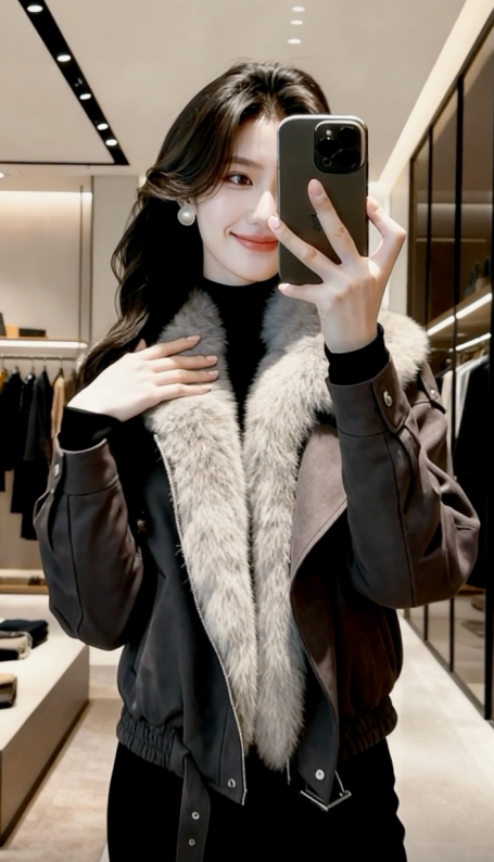 女装秋冬服饰对镜自拍